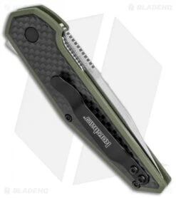 Kershaw Anso Fraxion Liner Lock Knife CF/OD Green G-10 (2.75" Satin) 1160OL -Kershaw Knife Shop Kershaw Anso Fraxion LL CF Green G 10 1160OL BHQ 79686 jr side