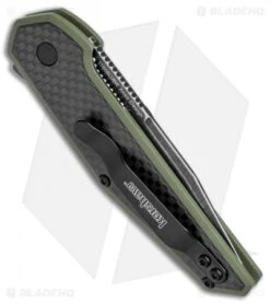 Kershaw Anso Fraxion Liner Lock Knife CF/OD Green G-10 (2.75" Black SW) 1160OLBW -Kershaw Knife Shop Kershaw Anso Fraxion LL CF Green G 10 Black SW 1160OLBW BHQ 79687 jr side