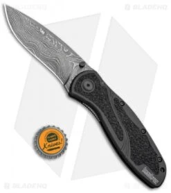 Kershaw Blur Assisted Opening Knife Black Aluminum (3.375" Damascus) 1670BLKDAM -Kershaw Knife Shop Kershaw Blur Assisted Opening Knife Black Aluminum Damascus 1670BLKDAM BHQ 107879 kp bottlecap jr