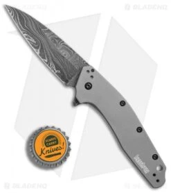 Kershaw Dividend Assisted Opening Knife Gray Aluminum (3" Damascus) 1812GRYDAM -Kershaw Knife Shop Kershaw Dividend Gray Damascus BHQ 74790 er bottlecap