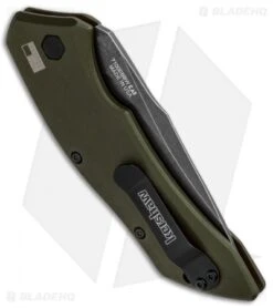 Kershaw Launch 1 Automatic Knife Olive Green Aluminum (3.4" BlackWash) 7100OLBW -Kershaw Knife Shop Kershaw Launch 1 Automatic Olive Green Aluminum BlackWash 7100OLBW BHQ 91250 jr side
