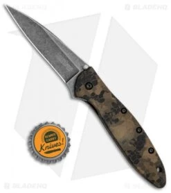 Kershaw Leek Spring Assisted Knife A/O Digital Brown (3" Black SW) 1660DEB -Kershaw Knife Shop Kershaw Leek Auto Digital Brown Blackwash BHQ 113292 jr bottlecap