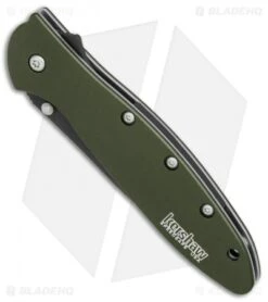 Kershaw Leek Assisted Opening Knife OD Green (3" Black Serr) 1660OLBLKST -Kershaw Knife Shop Kershaw Leek OD Green black serr BHQ 77342 er spine 2