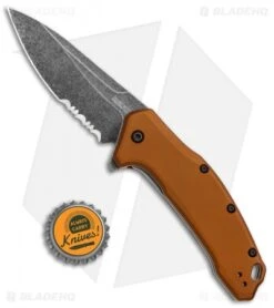 Kershaw Link Drop Point Knife Flat Dark Earth Aluminum (3.25" BlackWash Serr) 9 Kershaw Link Drop Point Knife Flat Dark Earth Aluminum (3.25" BlackWash Serr) -Kershaw Knife Shop Kershaw Link Assisted SW Plain FDE Handle Serr 1776BRZBWST BHQ 85191 jr bottlecap