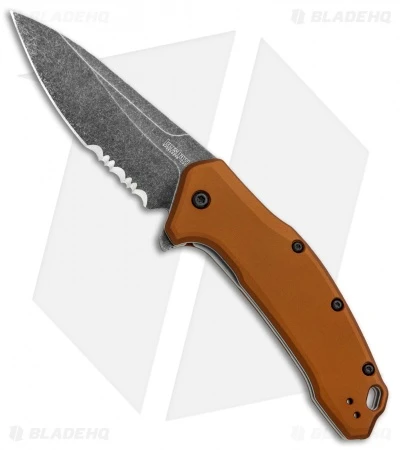 Kershaw Link Drop Point Knife Flat Dark Earth Aluminum (3.25" BlackWash Serr) 3 Kershaw Link Drop Point Knife Flat Dark Earth Aluminum (3.25" BlackWash Serr)