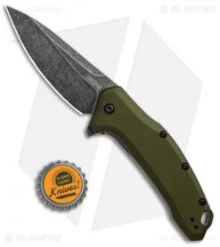 Kershaw Link Drop Point Knife OD Green Aluminum (3.25" BlackWash) -Kershaw Knife Shop Kershaw Link DP OD Green Aluminum BlackWash 1776OLBW BHQ 92312 jr bottlecap