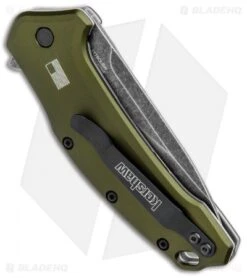 Kershaw Link Drop Point Knife OD Green Aluminum (3.25" BlackWash) -Kershaw Knife Shop Kershaw Link DP OD Green Aluminum BlackWash 1776OLBW BHQ 92312 jr side