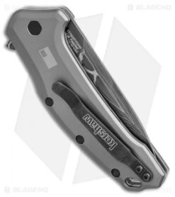 Kershaw Link Drop Point Knife Gray Aluminum (3.25" Damascus) KS1776GRYDAM -Kershaw Knife Shop kershaw link dp gray damascus KS1776GRYDAM BHQ 49209 jr side